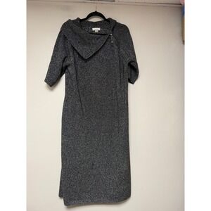 Calvin Klein Knit Dress Womens 2X Black Silver Asymmetrical Zip Metallic Midi
